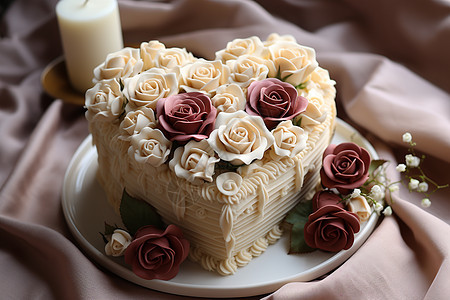 甜蜜浪漫的鲜花奶油蛋糕背景图片
