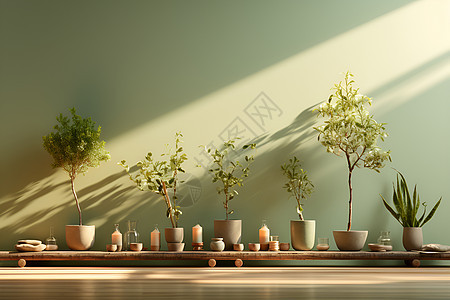清新绿意的室内家居盆栽装饰背景图片