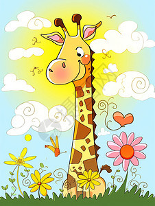 可爱的长颈鹿动漫插图图片
