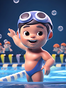 可爱卡通的游泳者背景图片