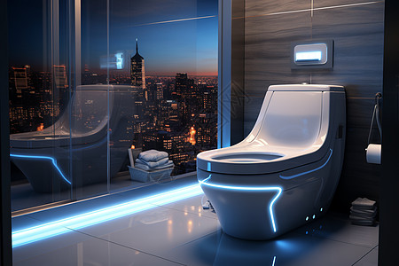夜幕中城市的洁净与新鲜-智能厕所的清新消臭系统高清图片