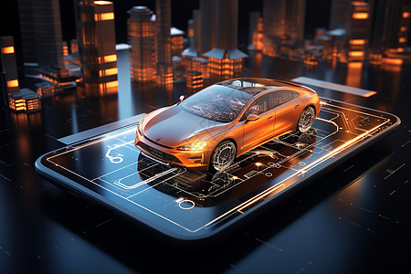 未来派智能手机驱动汽车设备背景图片