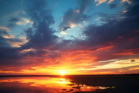 夕阳海滩夕阳下的海洋背景