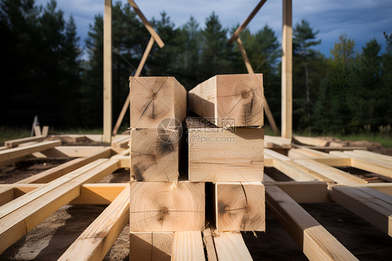 堆积的建筑木材图片