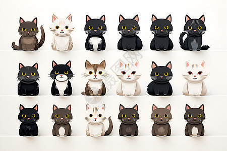 可爱的卡通猫咪插图合集背景图片