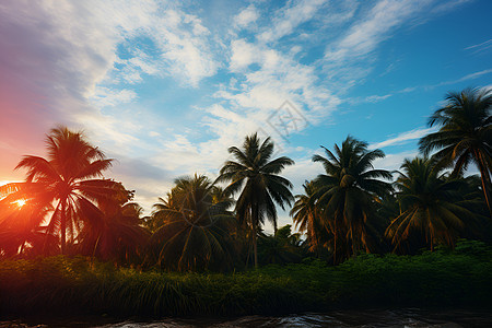 日落中的棕榈树背景图片
