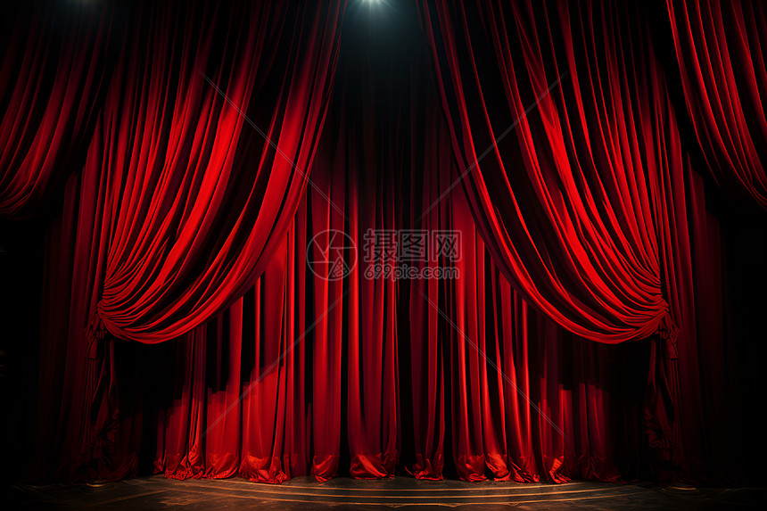 红色的舞台上的聚光灯图片