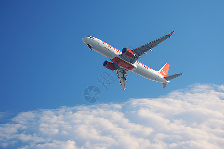 蓝天白云中飞过一架飞机高清图片