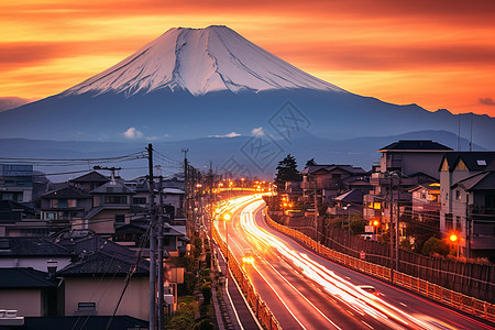 傍晚美丽的富士山背景图片