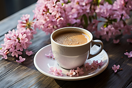咖啡与鲜花图片