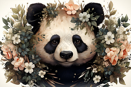 梦幻的花环熊猫相框图片