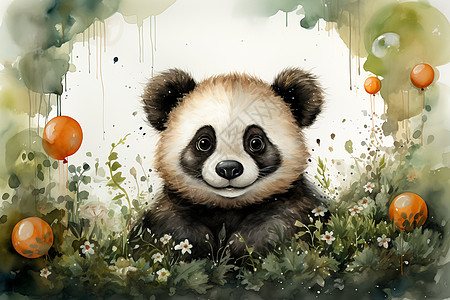 温馨的熊猫边框绘画图片