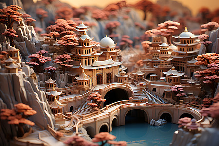 精致的立体城堡建筑模型图片