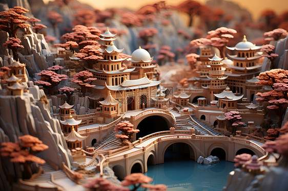 精致的立体城堡建筑模型图片