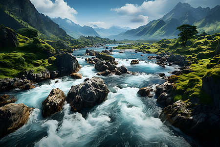 山间激流图片