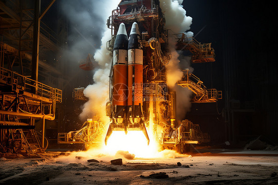 夜幕下起飞的火箭图片