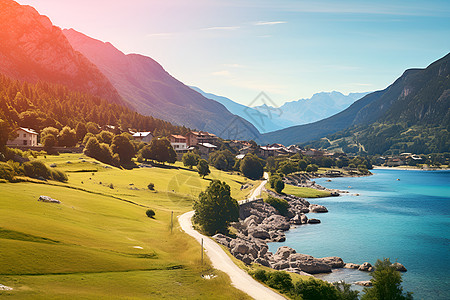 海边的绿草地背景