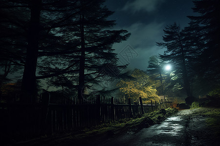 树林中的黑夜之路图片