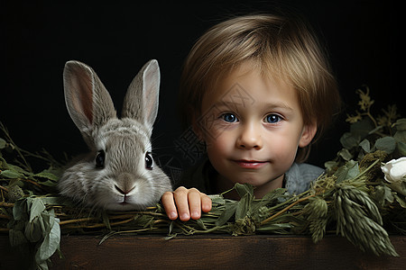 少年与兔子图片