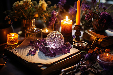 魔幻紫水晶和蜡烛图片