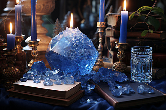魔法蓝水晶与蜡烛图片