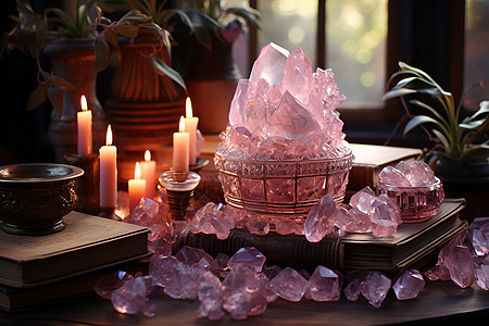 水晶蜡烛魔幻之光粉色水晶背景