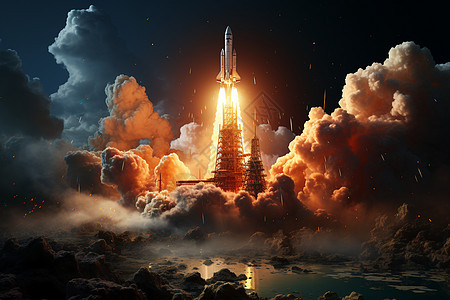 夜空中的火箭图片