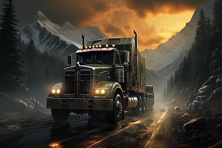 巨型卡车在山路上行驶图片