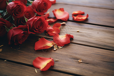 浪漫玫瑰放在桌子上图片