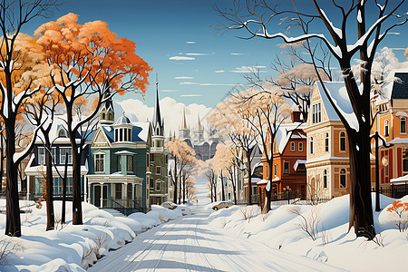 小镇雪景图片