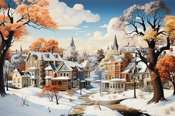 冬日城市小镇图片