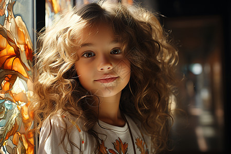一头卷发的小女孩背景图片