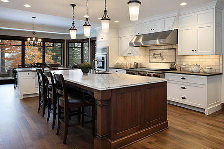 宽敞现代家居中的厨房背景图片