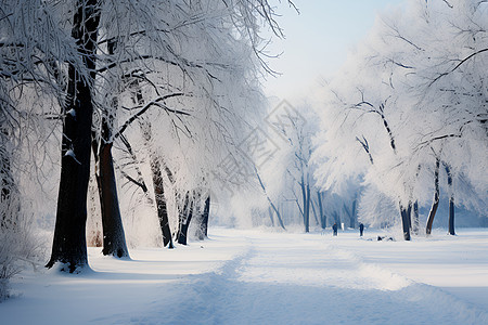 树林里的冰雪道路图片