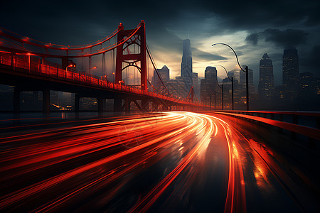 深夜里的桥梁红色尾灯背景图片