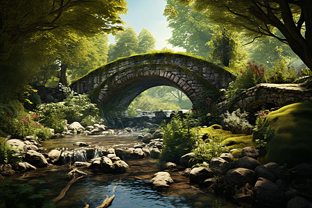宁静乡村石拱桥背景图片