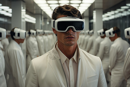 体验虚拟现实技术的机器人背景图片