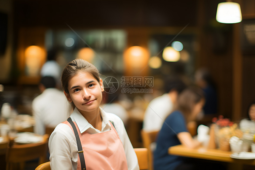 温馨笑容下的女服务员图片