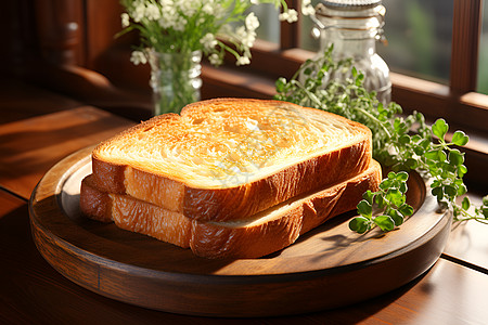 切片面包餐盘中的小麦面包背景