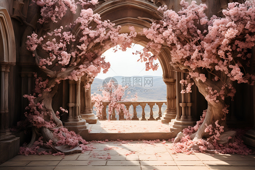 粉色鲜花的拱门装饰图片