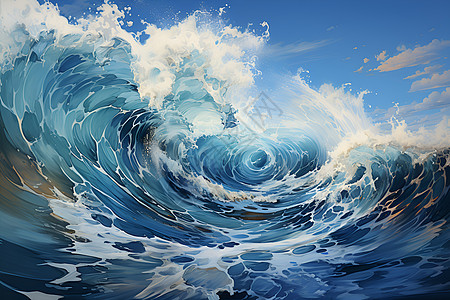 海洋卷起的浪花插画