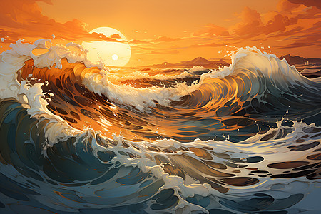 风景优美的日落海洋插图图片