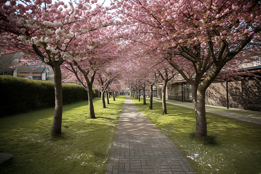 春日公园的粉色花海图片