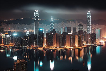 灯火通明的现代化都市建筑背景图片