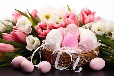复活节的彩蛋和花朵图片