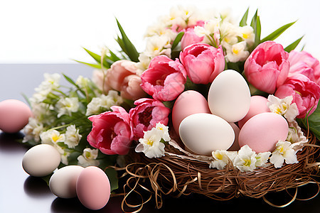 节日的彩蛋和花朵背景图片