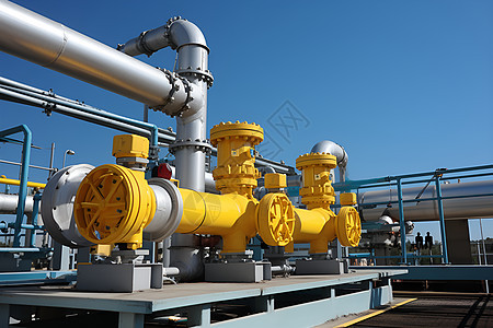 复杂金属管道的石油加工厂背景图片