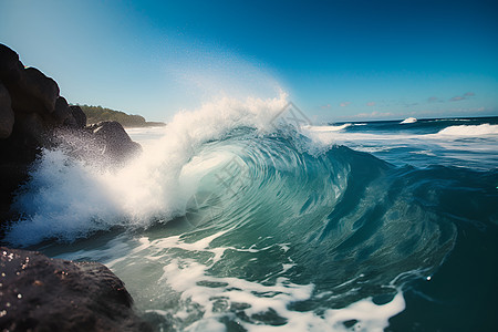 巨浪碰撞海岸背景图片