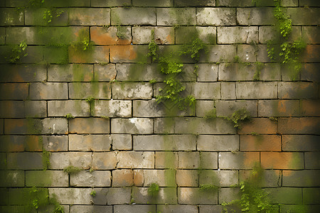 古老的青苔砖墙背景背景图片