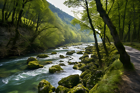 山间溪流的美丽景观图片